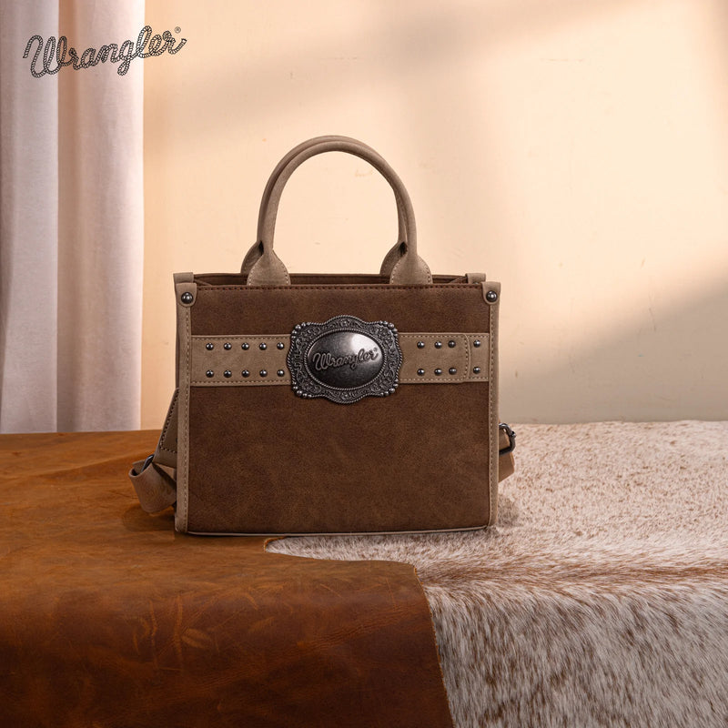Load image into Gallery viewer, WG250-81202BR - Wrangler Buckle Tote/Crossbody - Brown
