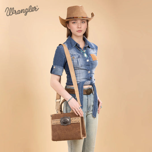 WG250-81202BR - Wrangler Buckle Tote/Crossbody - Brown